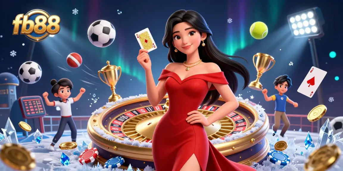 Engage in thrilling gaming action at fb88 with a stunning 3D casino scene featuring sports and casinos.
