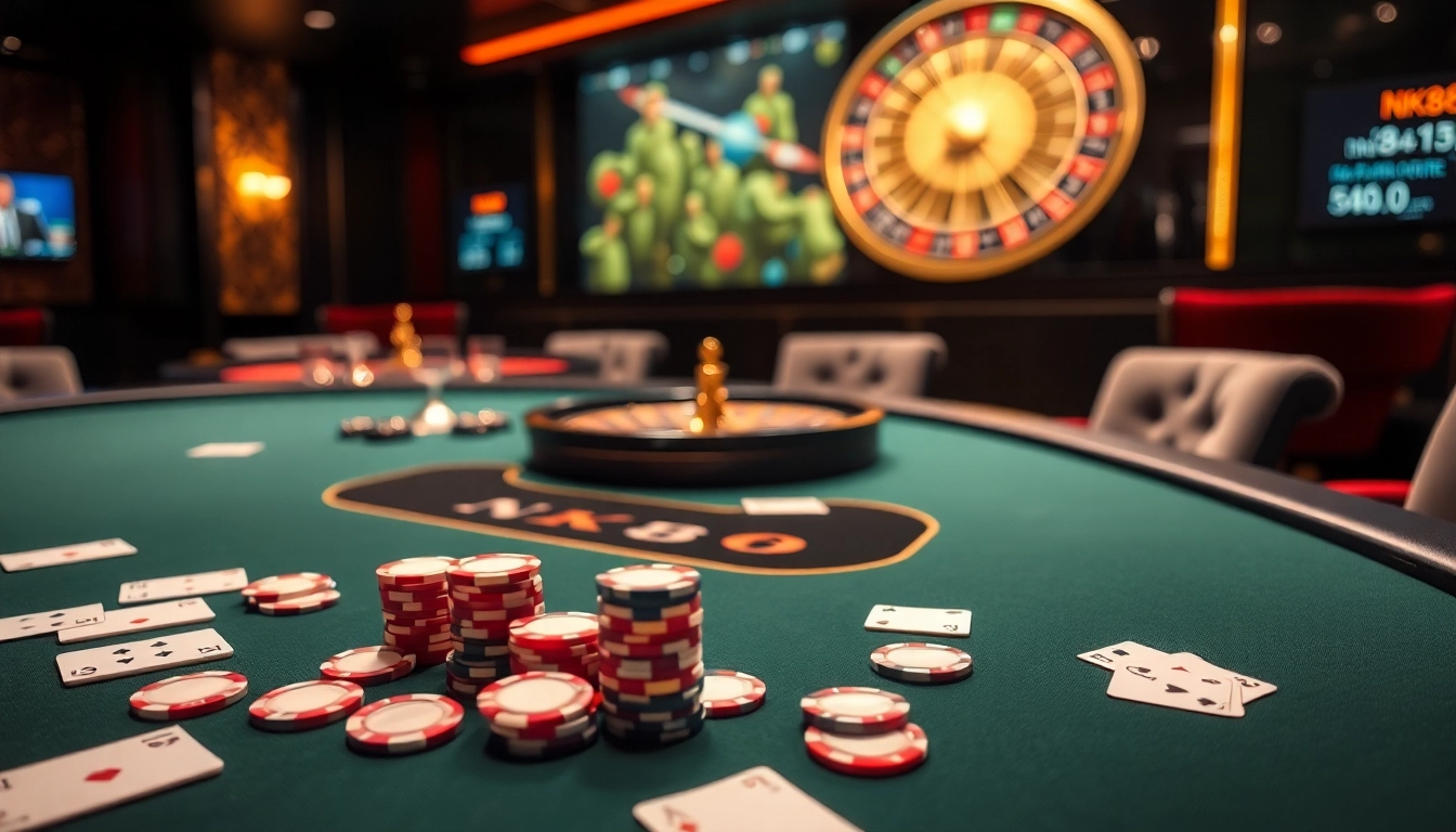 Players enjoying thrilling games at the NK88 casino, a blend of luxury and excitement.
