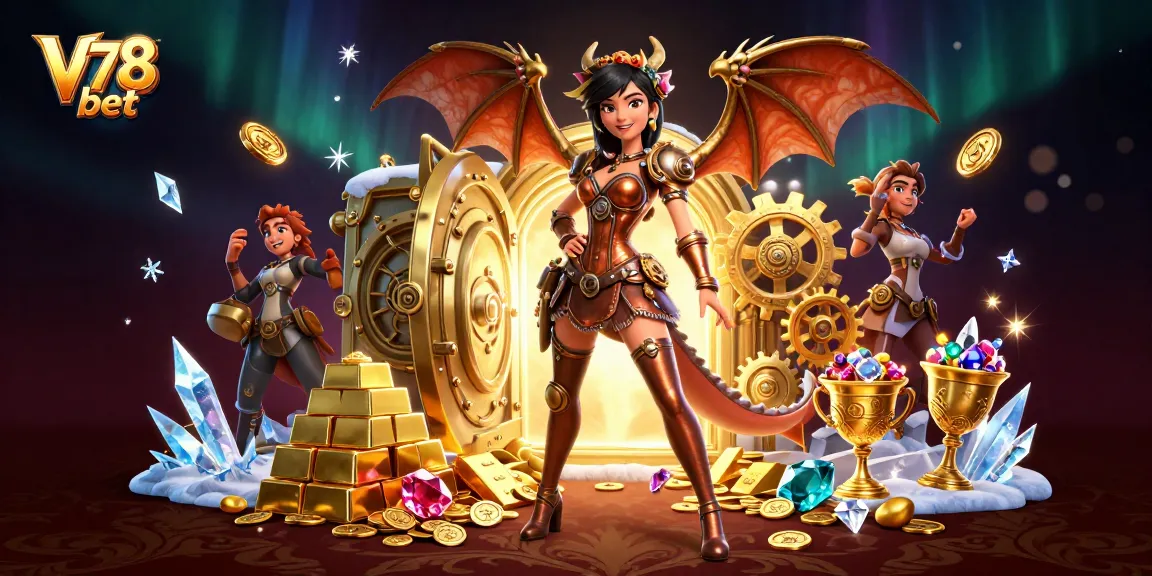Bergabunglah dengan kegembiraan di V78 bet dengan harta berwarna-warni dan karakter steampunk dalam suasana kasino yang mendebarkan.