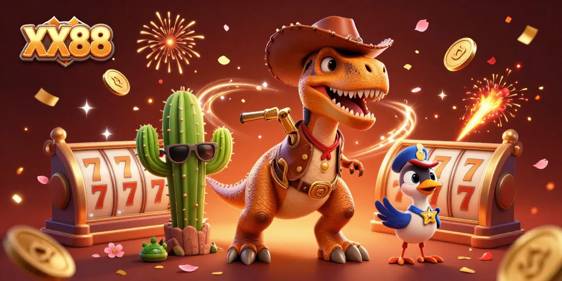 Experience thrilling gameplay at XX88 with vibrant slot reels and a dynamic western adventure.
