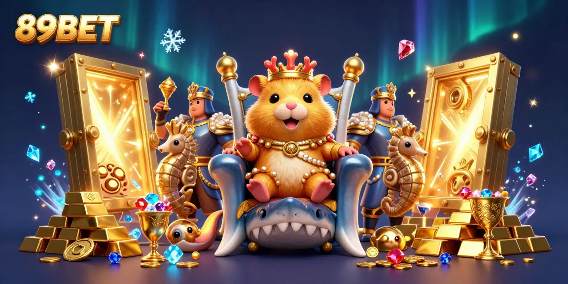 Engage with the thrilling vibes of 89BET in a vibrant 3D casino scene featuring cute characters, gold treasures, and a dynamic atmosphere.