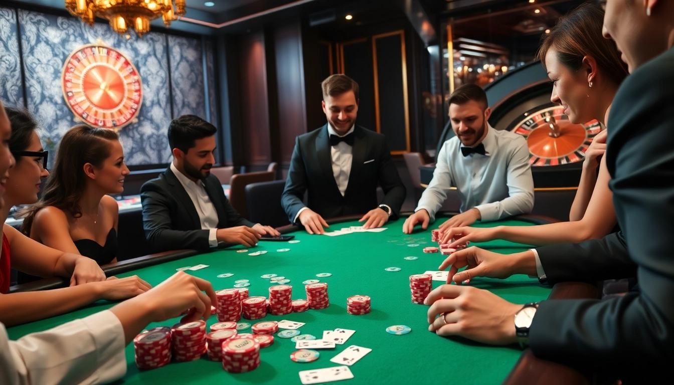 Players engaging in a thrilling poker game at a qh88 casino table.