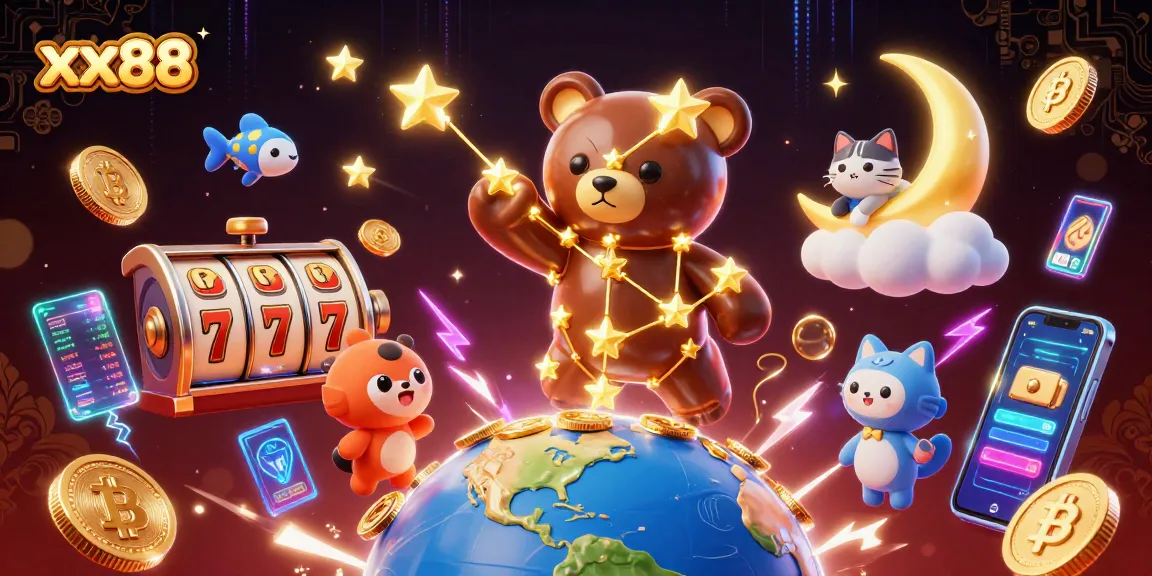 Experience the vibrant xx88 casino world with golden constellation bear and rich gaming elements.