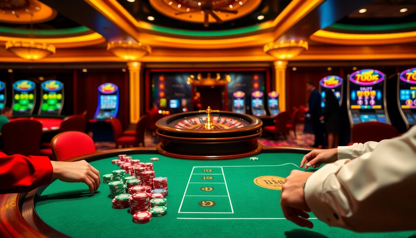 Experience thrilling gameplay at 789f.site/ featuring a luxurious casino environment with poker and roulette.