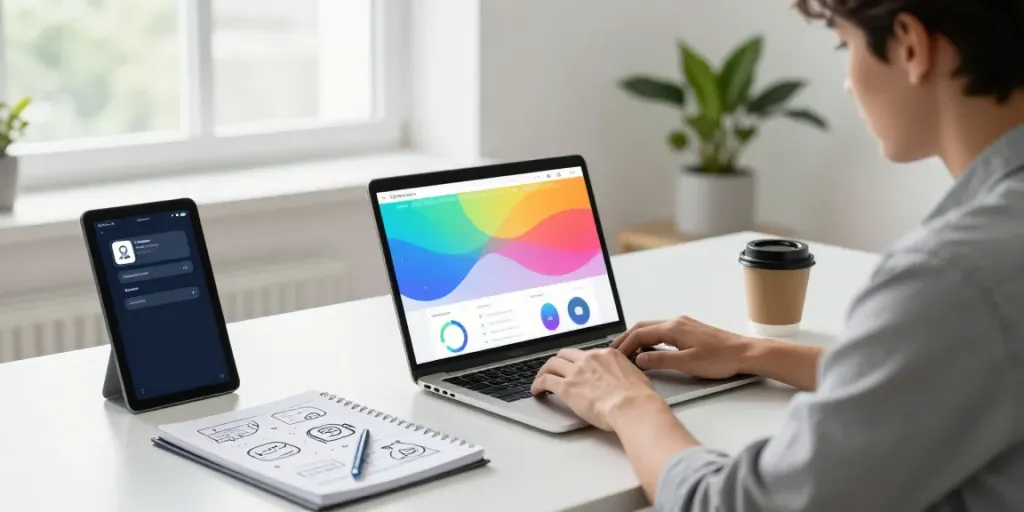 Professional workspace showcasing instant indexing analytics on a laptop.