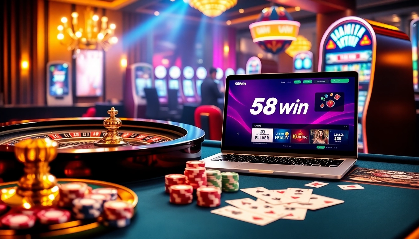 Feel the excitement at 58win casino, where vibrant chips and cards enhance your online betting experience.