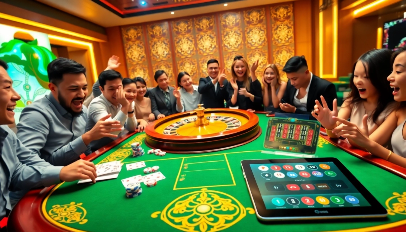 Tải sunwin - Players engaging at a luxurious casino table with dice and poker chips.