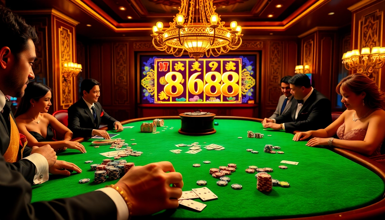 Players enjoy the exciting lucky 88 slot game at a lavish casino table, enhancing their gambling experience.