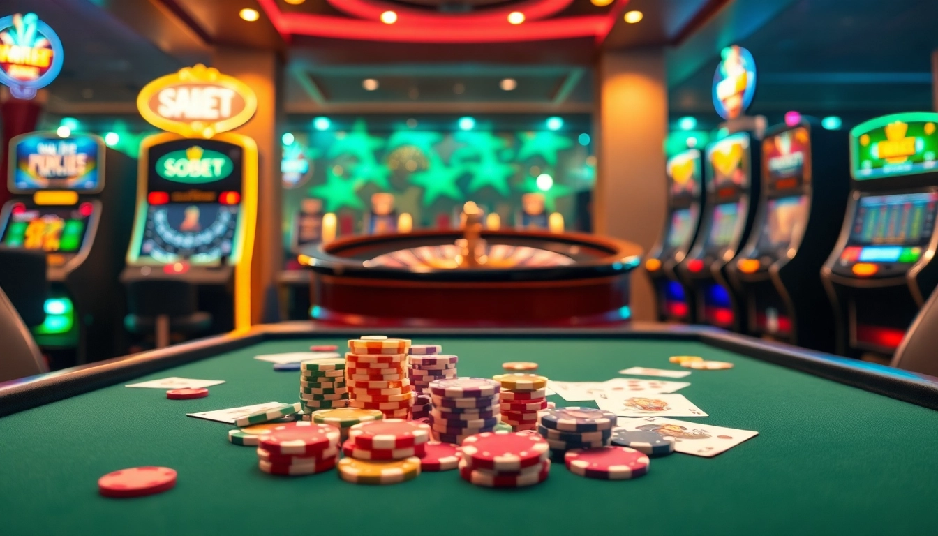 Experience high-stakes thrills at SOIBET's casino table with vibrant chips and cards.