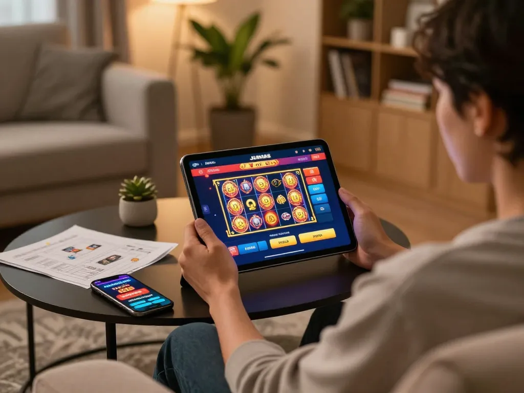 Engaging with the JUN88 online casino interface, player enjoying an immersive gaming experience.