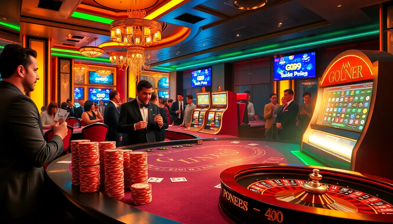 Experience the excitement of the go99 game at a luxurious casino table with vibrant gambling elements.