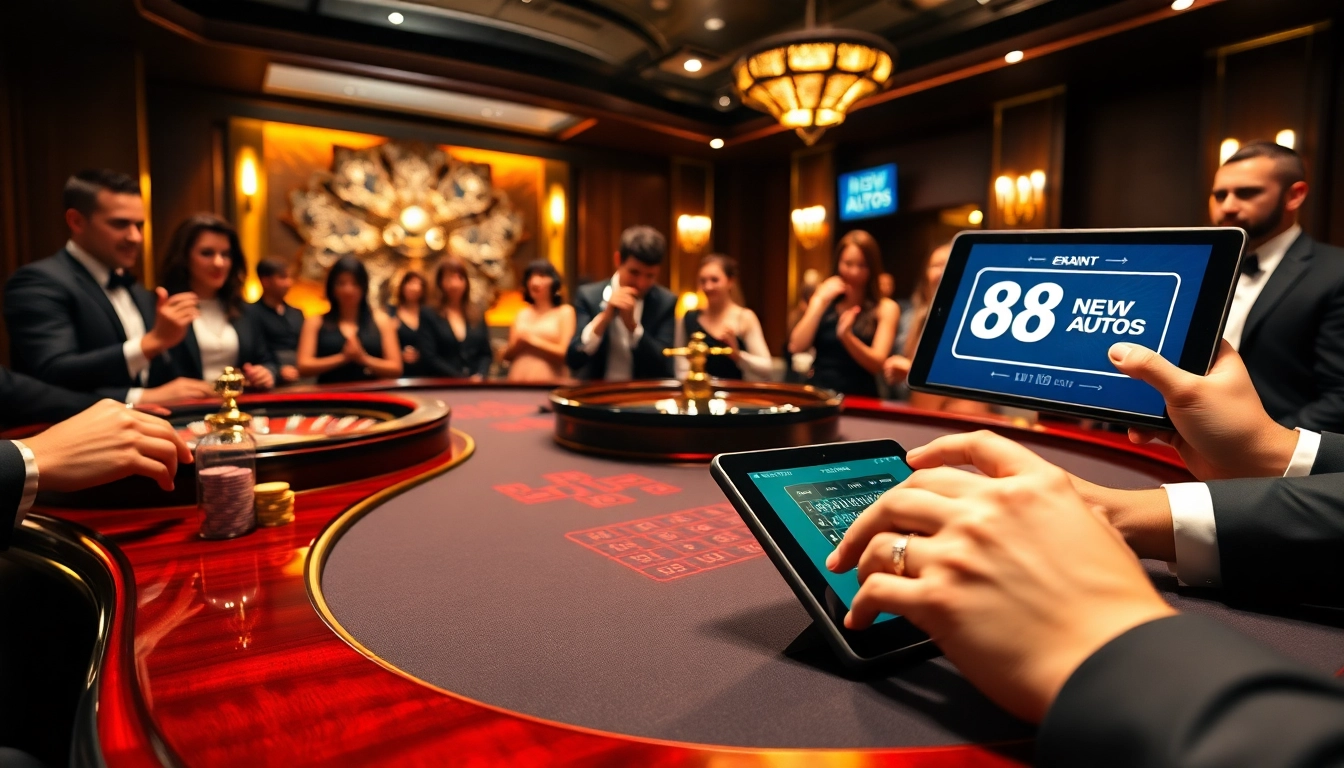Excited players placing bets at an elegant blackjack table at https://88new.autos/.