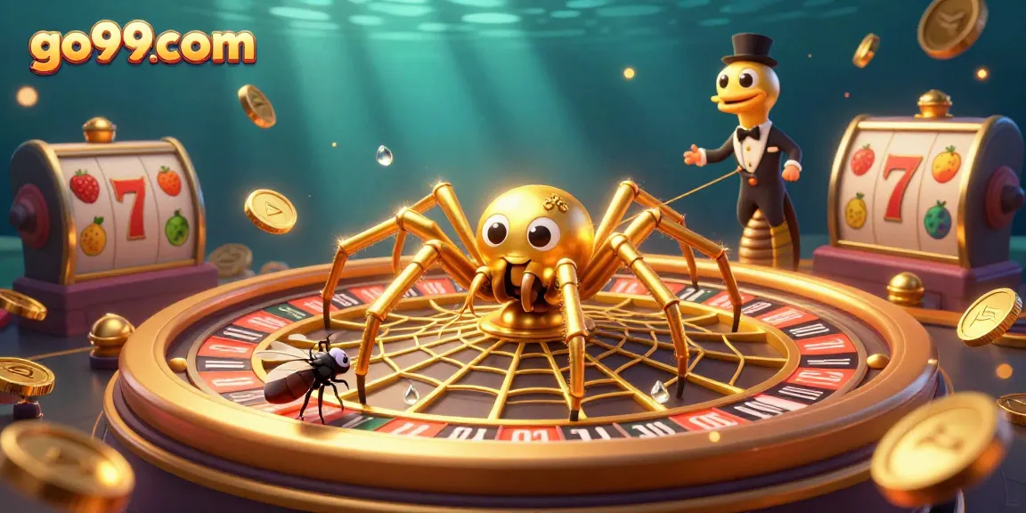 Engage in thrilling gameplay at go99com with a dynamic roulette-spinning spider and striking game elements.