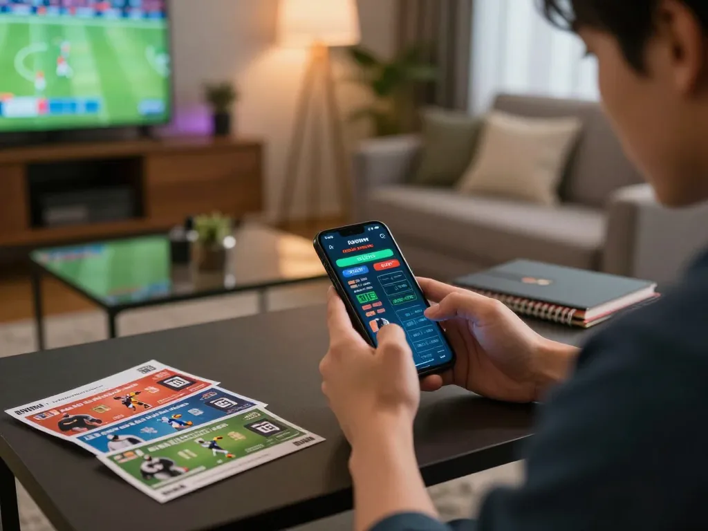 Engaged in online betting at home, exploring the top 10 trang cá cược bóng đá.