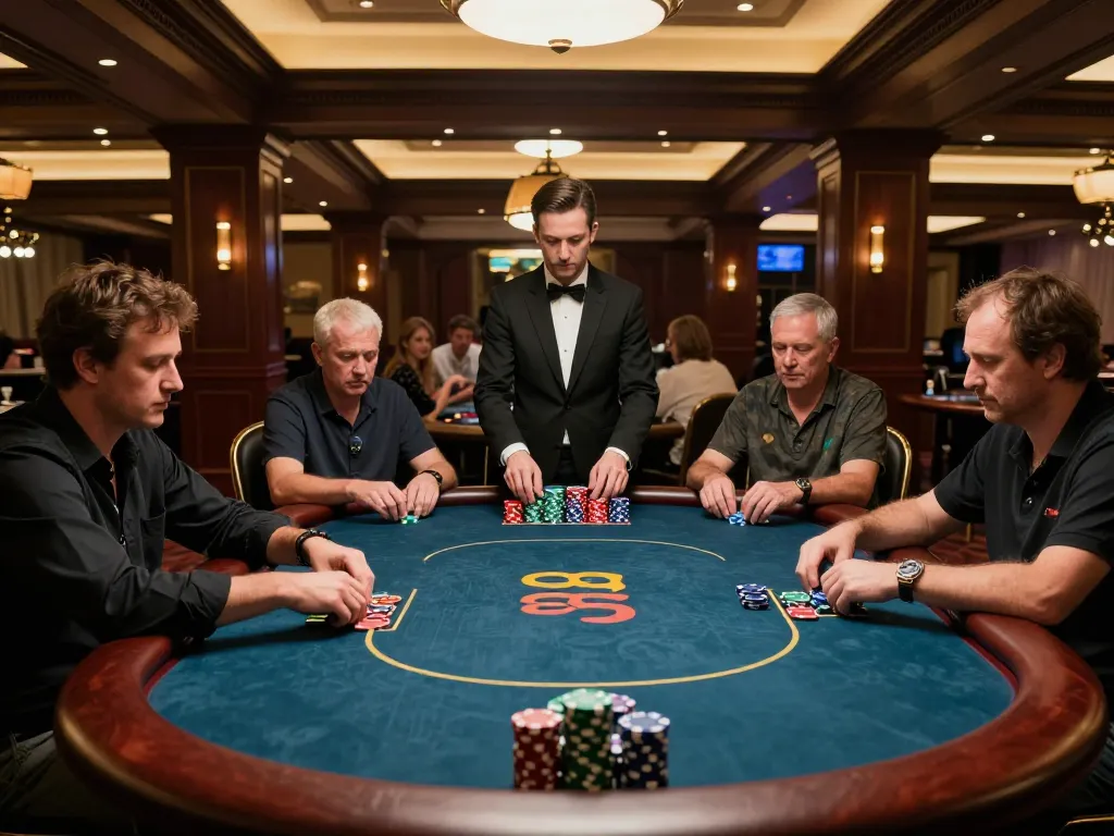 Engaging poker action at a high-stakes qq88 table with players focused on gameplay.