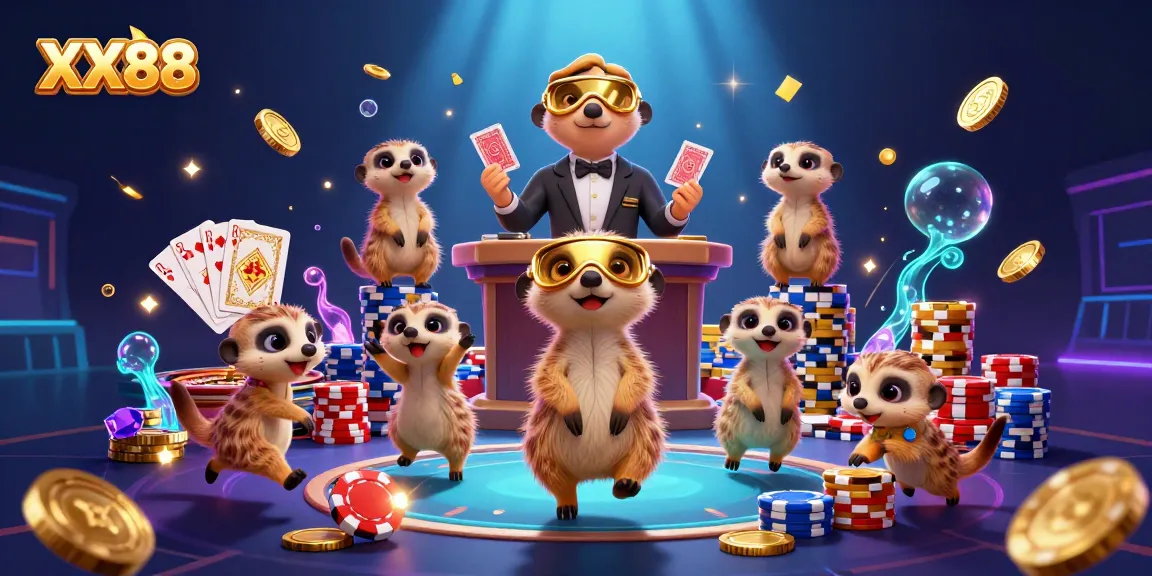 Engage with XX88's vibrant casino scene, showcasing meerkats in action with dynamic gaming elements.