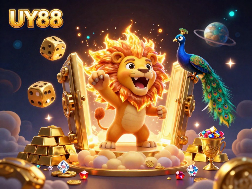 Experience thrilling gaming with UY88 as colorful characters celebrate big wins in a vibrant casino scene.