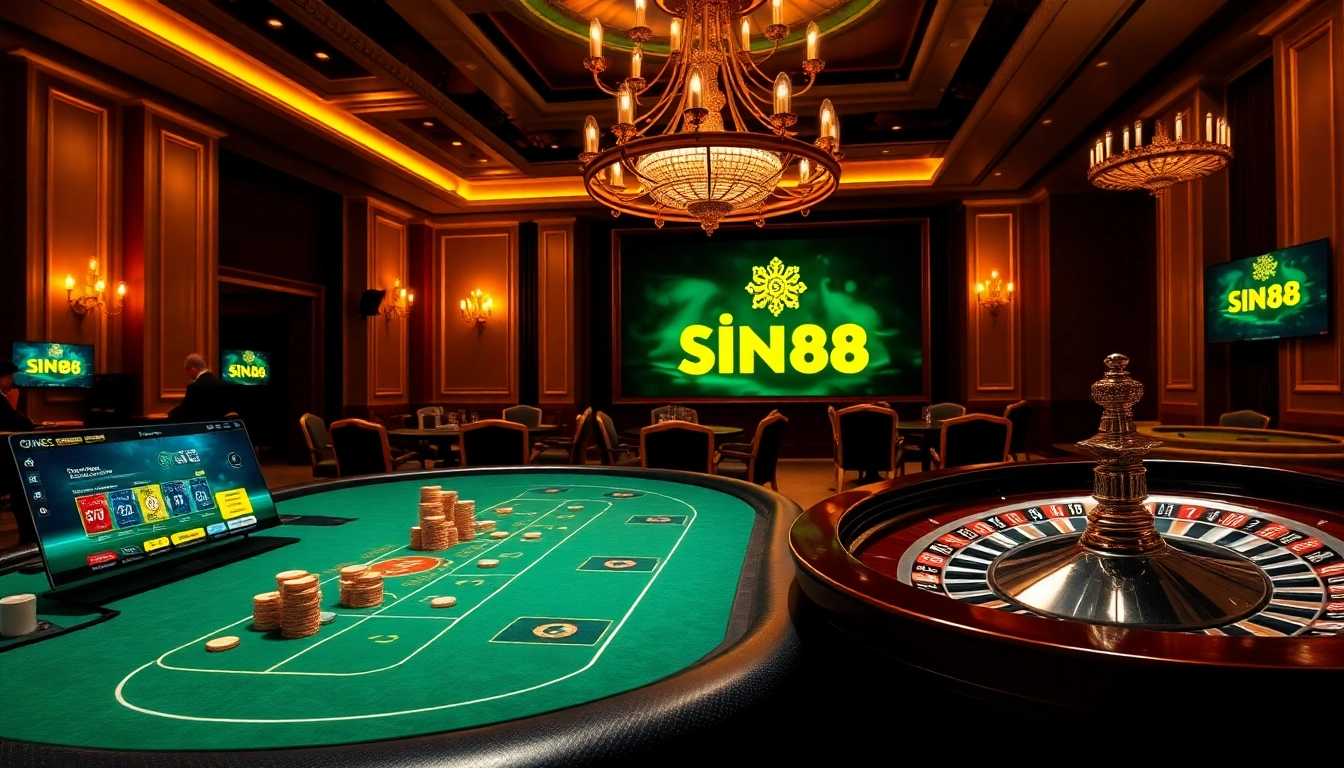SIN88 players engaging in a high-stakes poker game at a luxurious casino table.