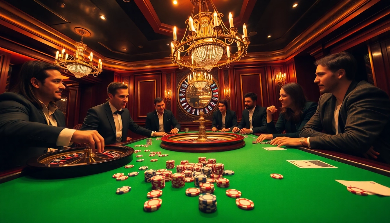 Experience newphim excitement with players at a high-stakes poker table in a vibrant casino.