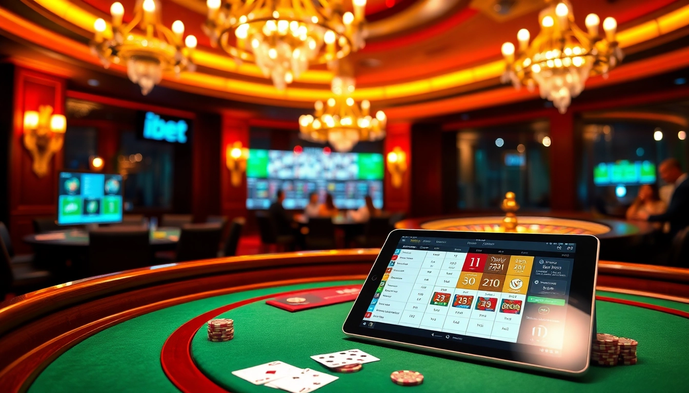 Exciting gameplay at i9bet with vibrant casino elements like roulette and poker chips.