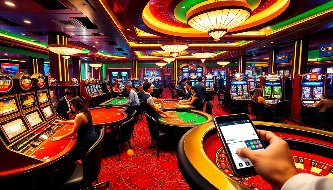 Exciting casino scene showcasing gameplay at https://debet.br.com/ with vibrant tables and professional dealers.