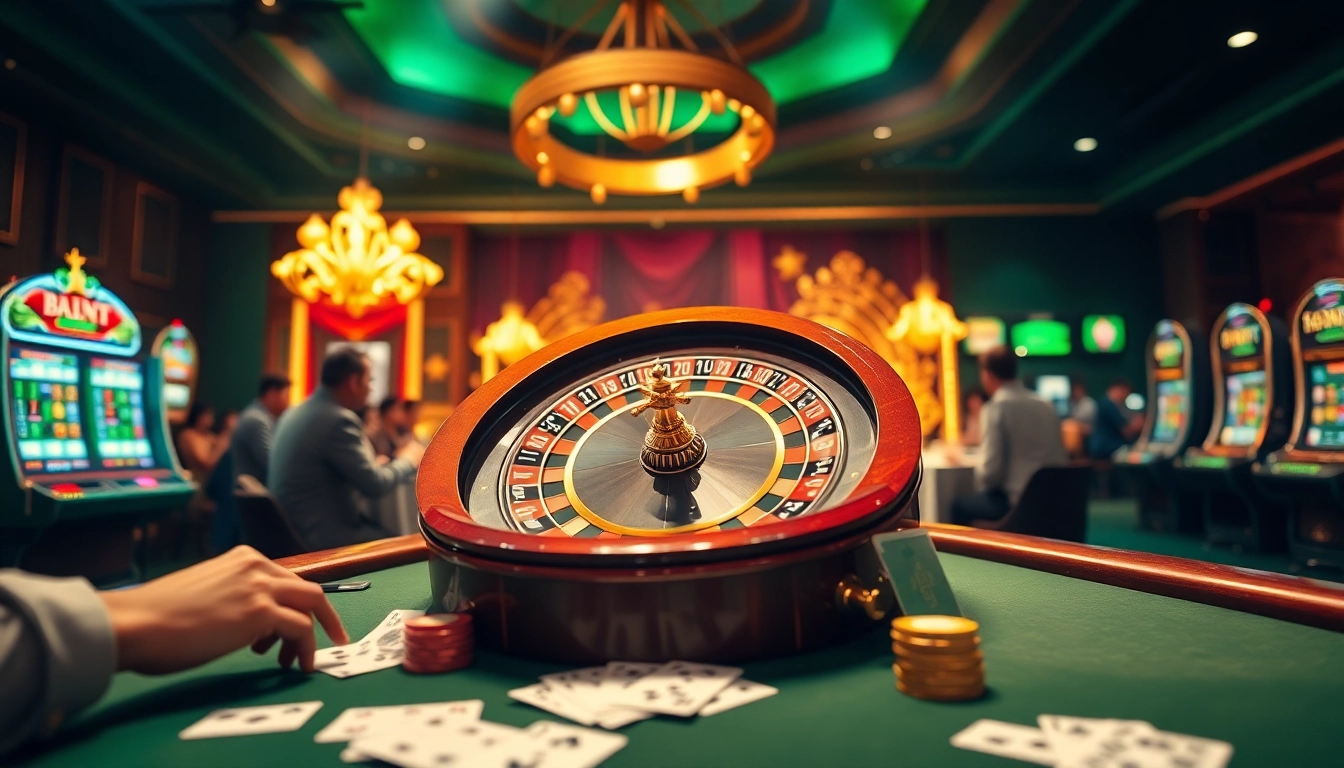 Tỷ lệ kèo nhà cái hôm nay showcased in a vibrant casino scene featuring roulette, poker, and excitement.
