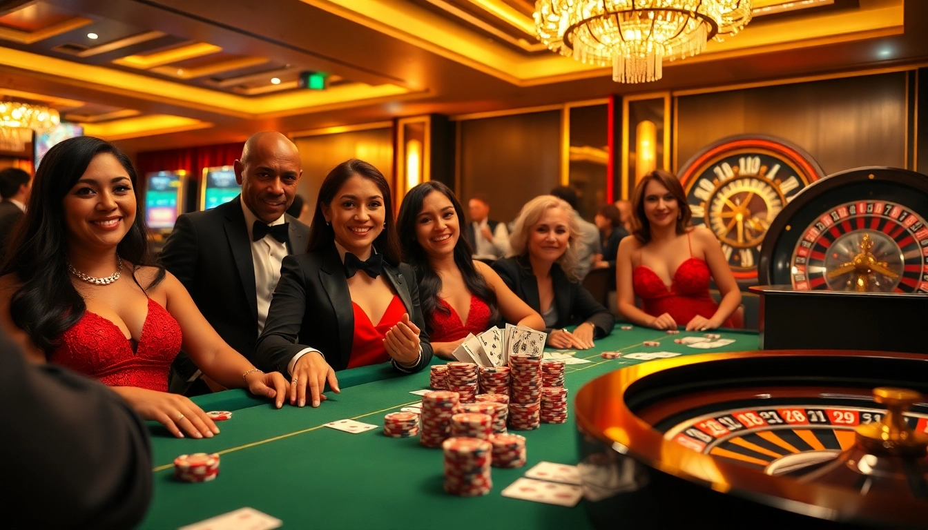 Engaging scene showcasing players experiencing mm66 bet at a luxury casino table with poker chips and cards.