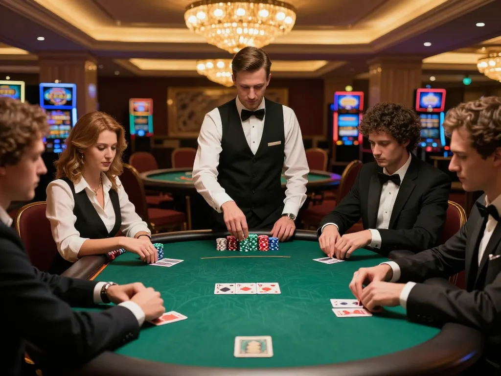 Players engaged in strategic poker gameplay with LLwin atmosphere and luxurious casino setting.