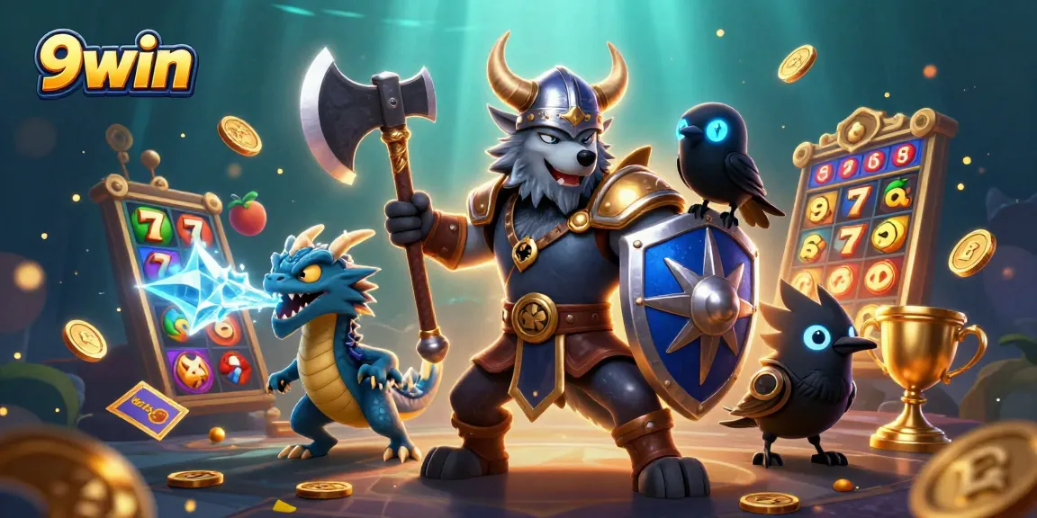 Engage with 9win's thrilling casino experience featuring dynamic slot games and vibrant characters.