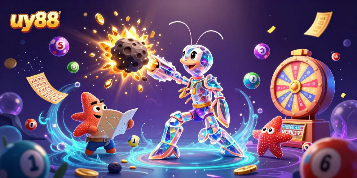 Experience thrilling gambling action at uy88 with a vibrant, dynamic casino scene featuring colorful elements and exciting games.