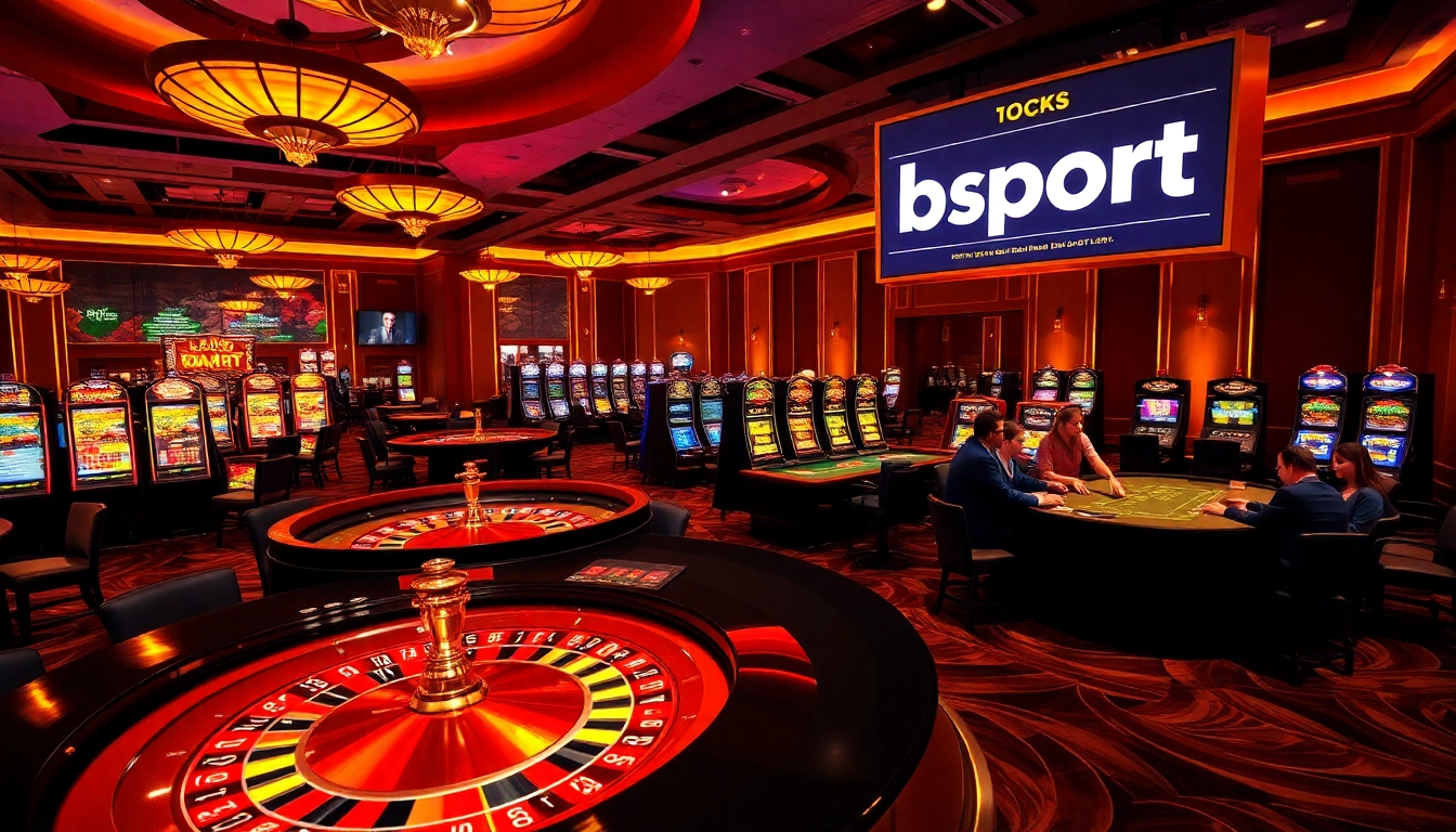 Gambling excitement defined at a casino featuring bsport betting tables and vibrant slot machines.