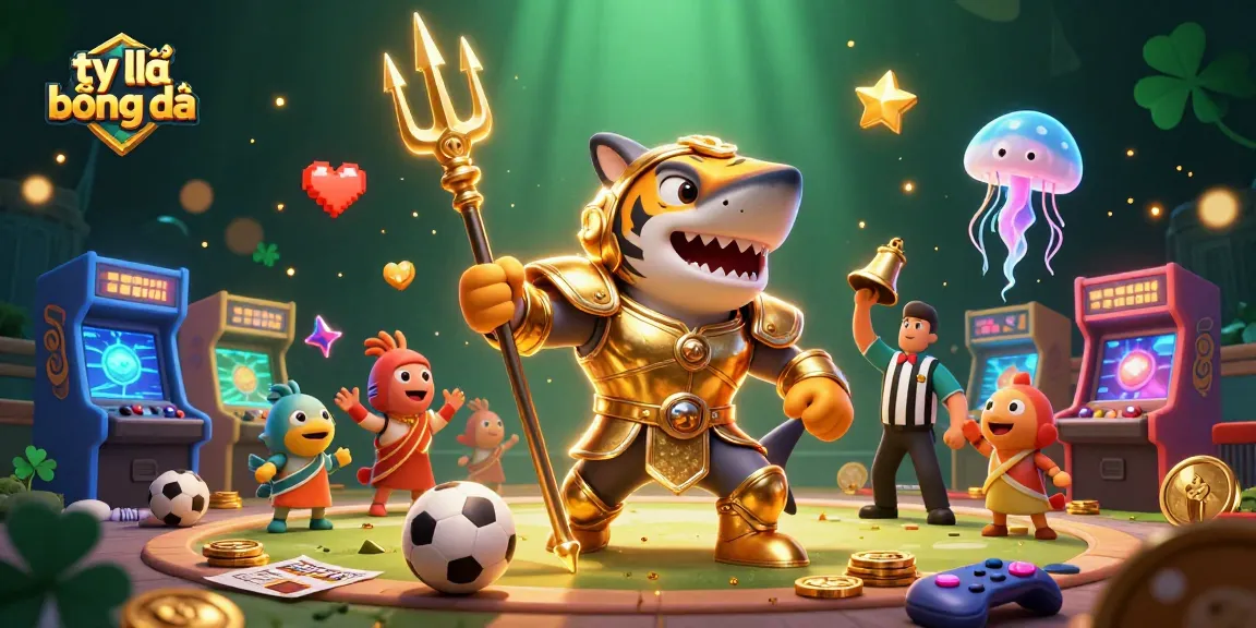 Engage with tỷ lệ bóng đá in an underwater colosseum featuring a golden shark and sports betting elements.