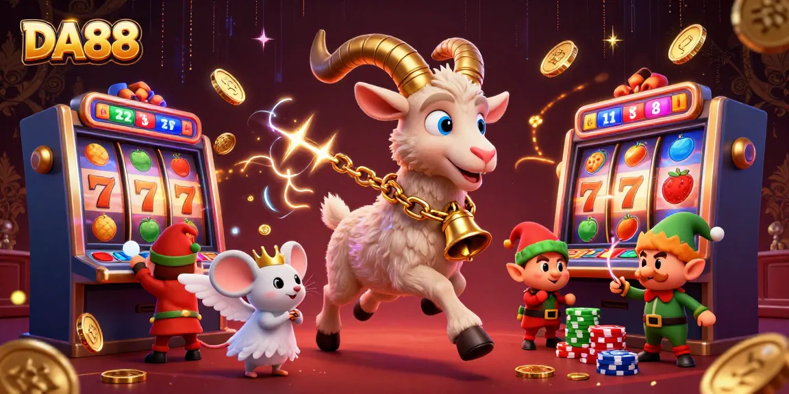 DA88 showcases a festive casino with a playful Krampus goat and mischievous elves stealing chips.