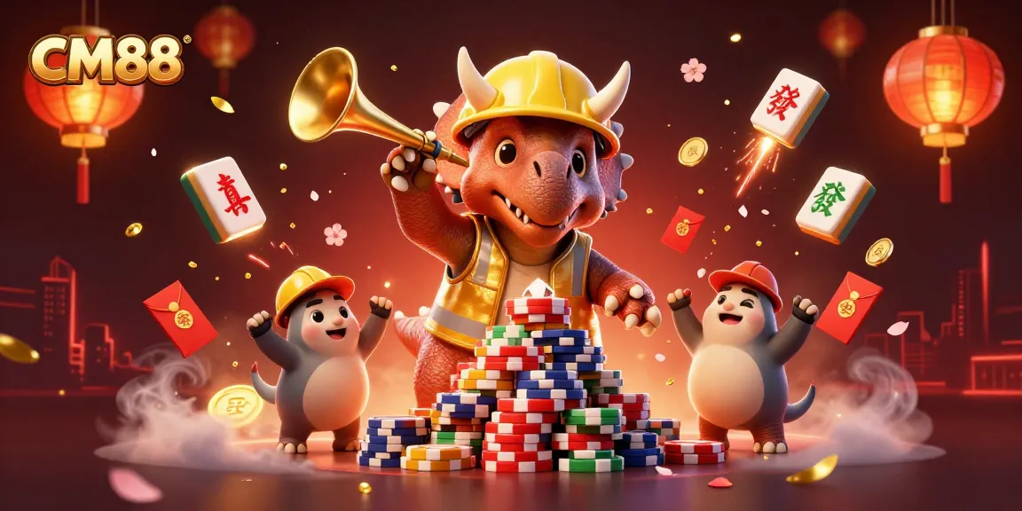 Celebrate winning moments at CM88 with lively characters and exciting gaming elements in a vibrant scene.