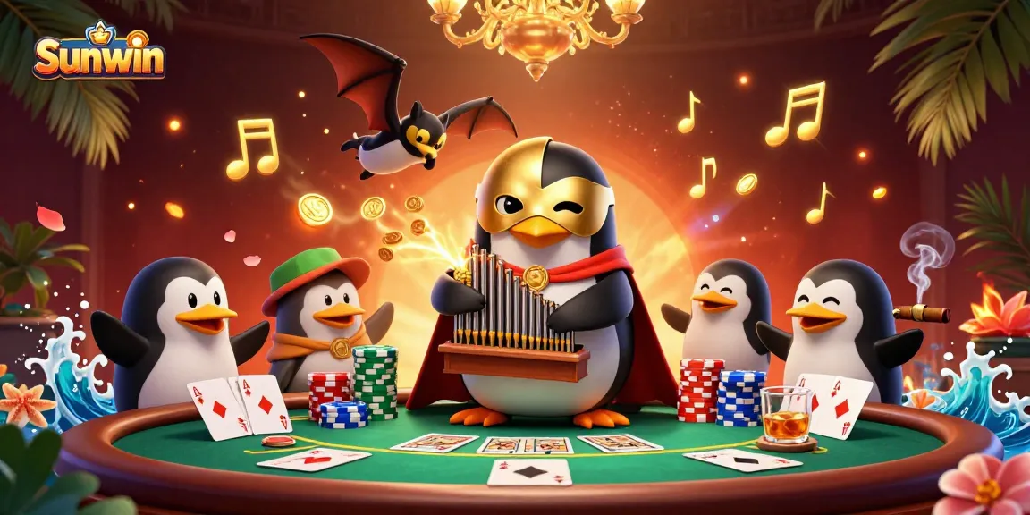 Engage in thrilling gameplay at Sunwin with our vibrant casino illustration packed with dynamic poker action.