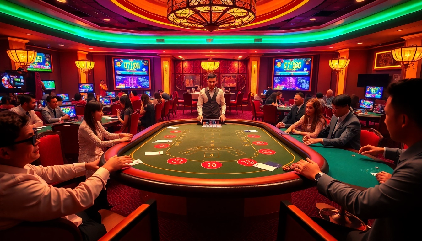 Xóc đĩa có tính năng cược lớn creating excitement at a vibrant casino table.