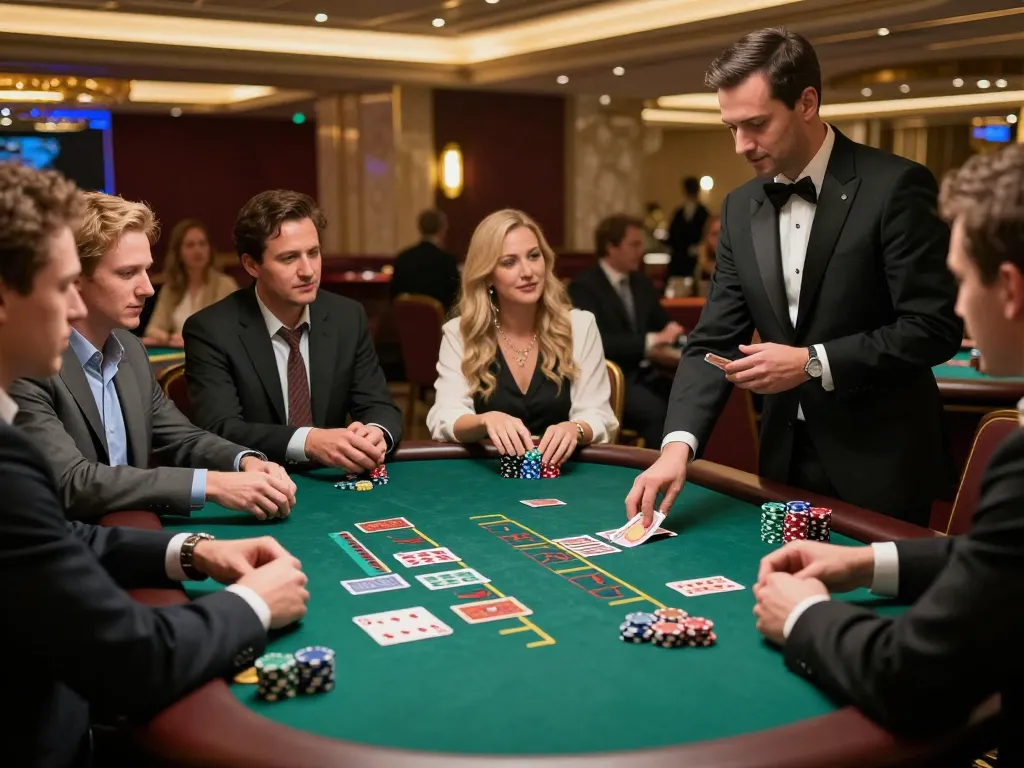 open88 players enjoying a strategic blackjack game at a luxurious casino table