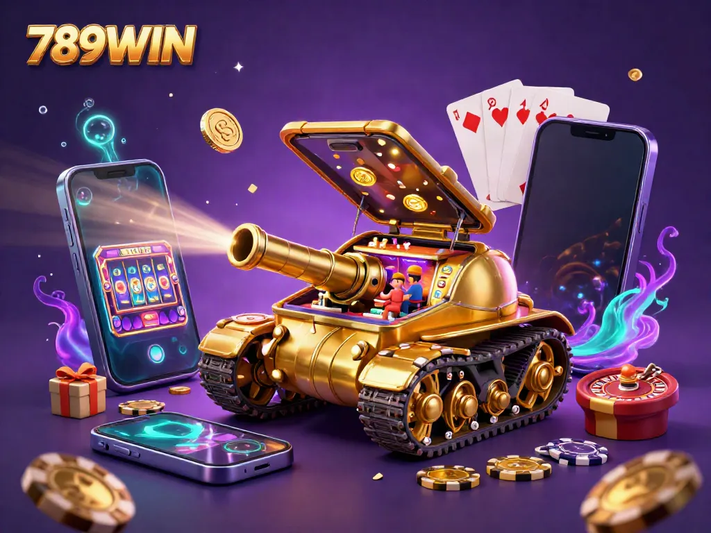 Experience the thrill of 789WIN's casino world with vibrant games and rich details in this 3D illustration.