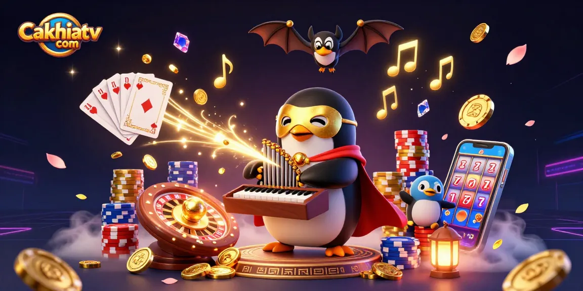 Experience the excitement of winning at Cakhiatv com with a vibrant 3D casino illustration featuring our unique characters.