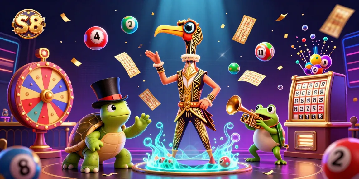 Engage with S 8's vibrant casino scene filled with colorful lottery elements and lively characters.