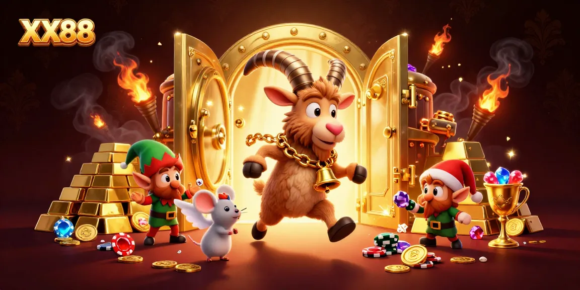 Experience the thrill of XX88 with a festive Krampus character amidst a lively casino scene.