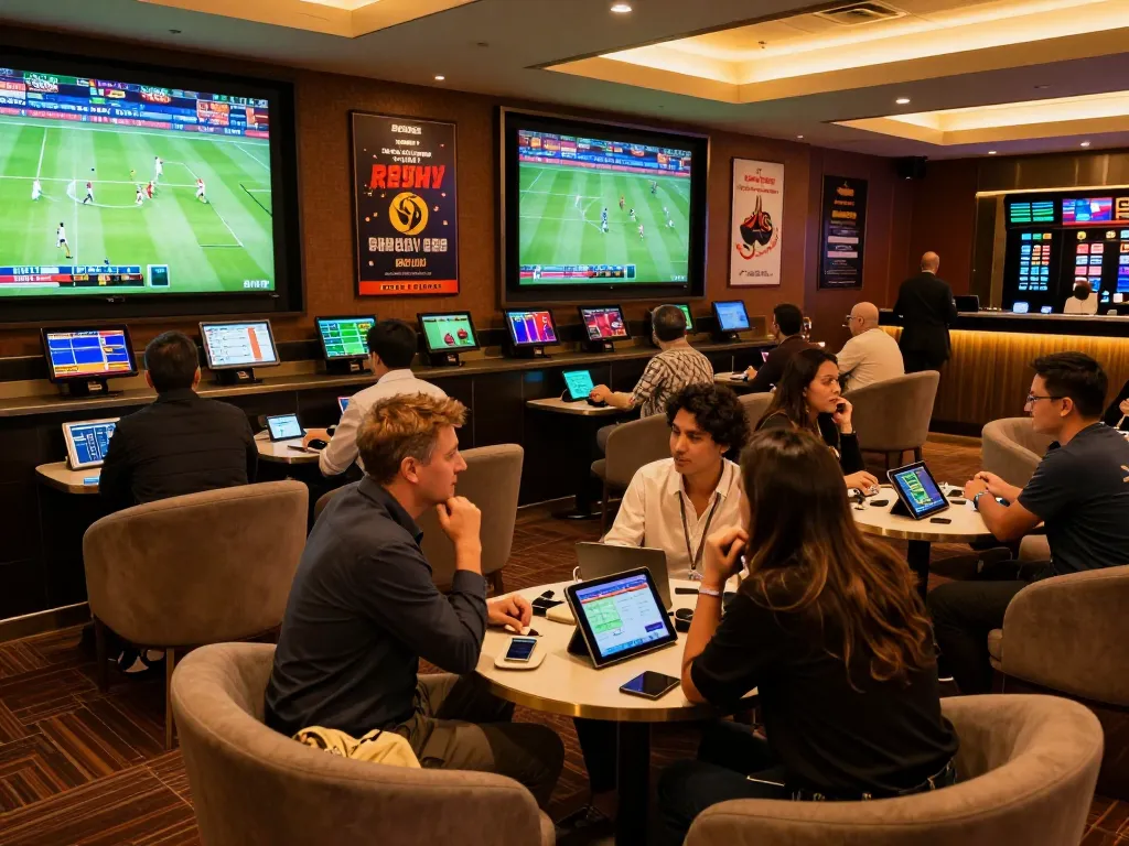 Betting excitement at 88club with patrons engaged in sports betting and apps.