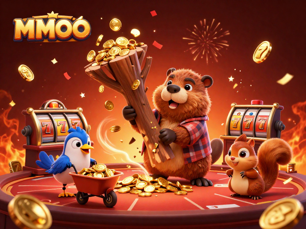 Experience winning moments with MMOO as a cheerful beaver showcases casino fun.