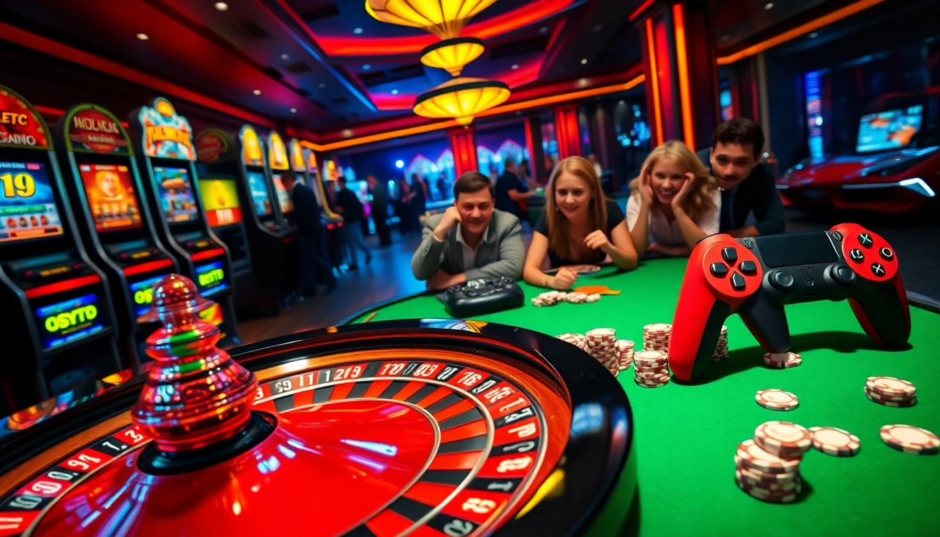 Experience excitement at MK8-themed casino tables with vibrant slot machines and poker chips.