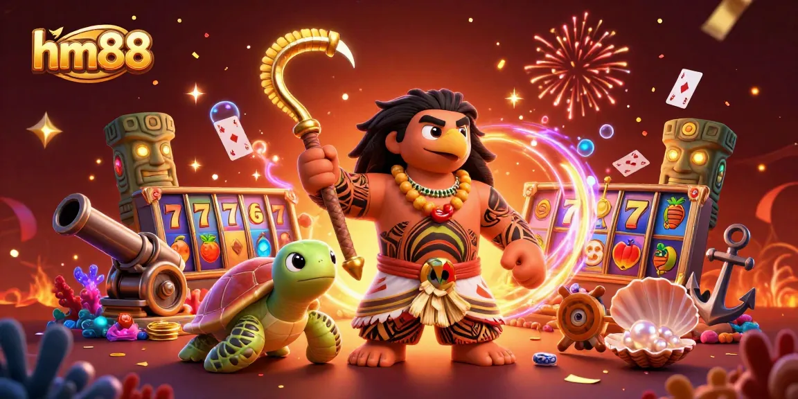hm88 gamblers enjoy vibrant casino illustration with 3D characters and lively gaming elements.