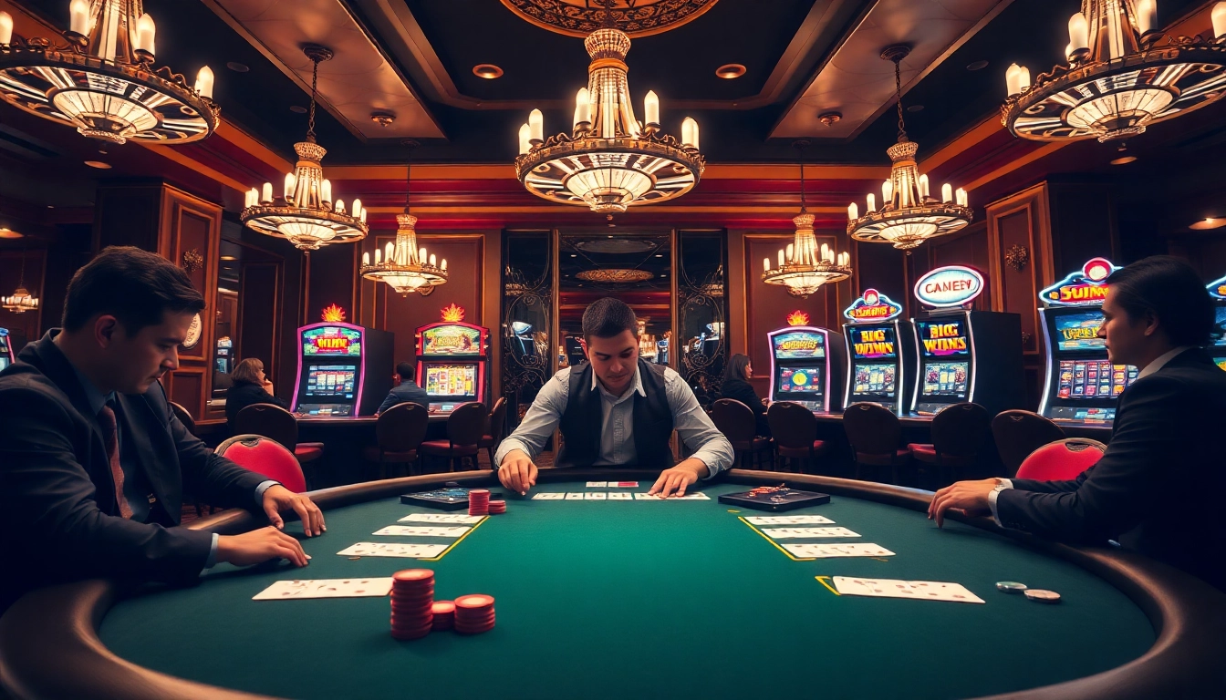 High-stakes poker action at a luxurious casino table, inspired by https://mm88.day/.