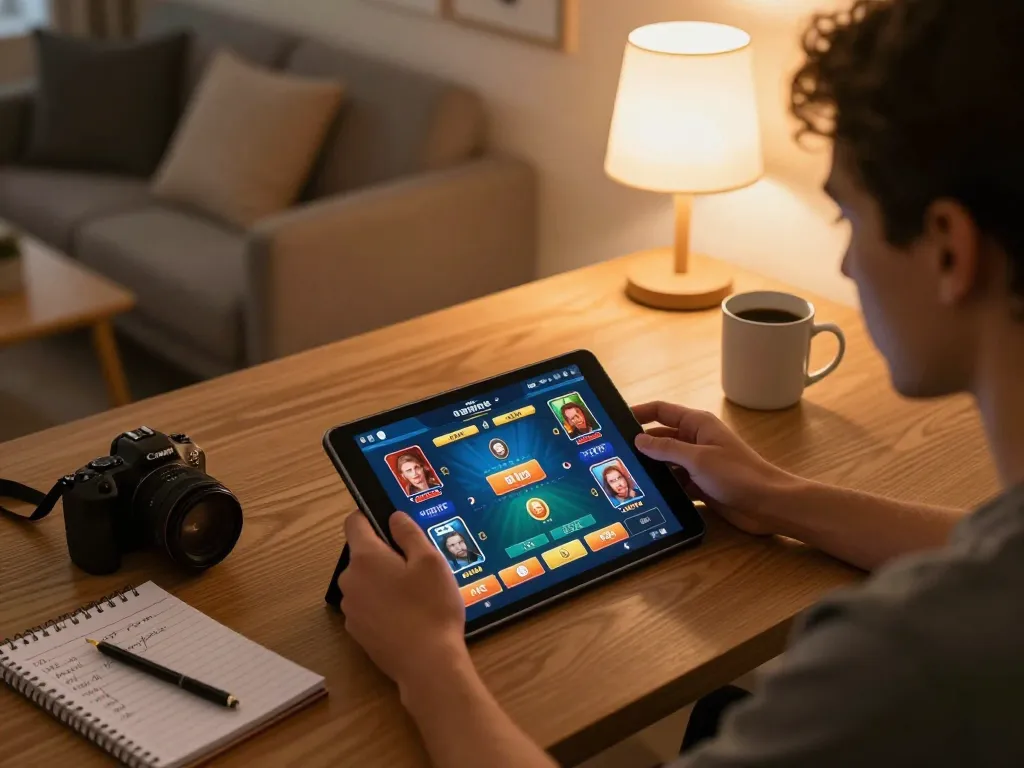 Player engaged on online casino app showcasing thương hiệu jun88 in a cozy home environment