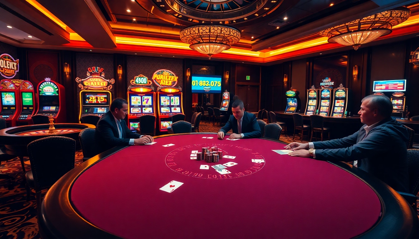 Engaged gamblers immerse in poker play at RR88's luxurious casino ambiance.
