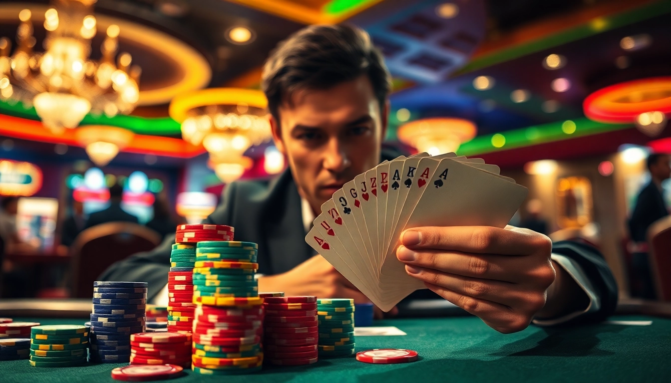 Main player at a casino with Depo 5k Dana showing excitement during high-stakes game.