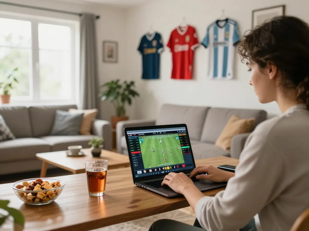 Betting live on sports at https://tx88at.com/ in a cozy home setup with snacks and laptop